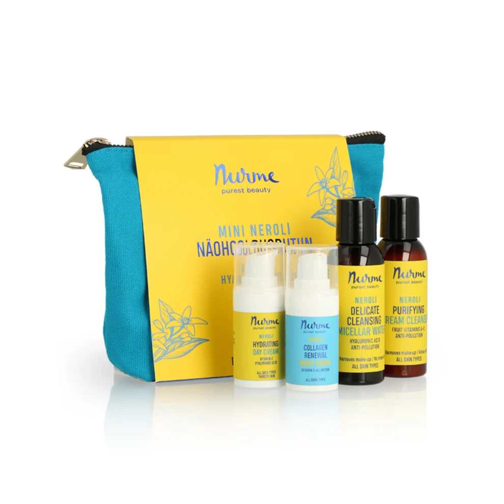 "MINI FACIAL CARE ROUTINE" in a cosmetics bag