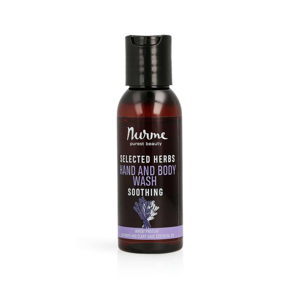 Travel size hand and body wash gel with selected herbs and lavender